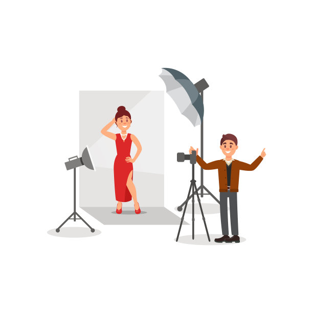 女模特穿着红色衣服在照相馆图片下载