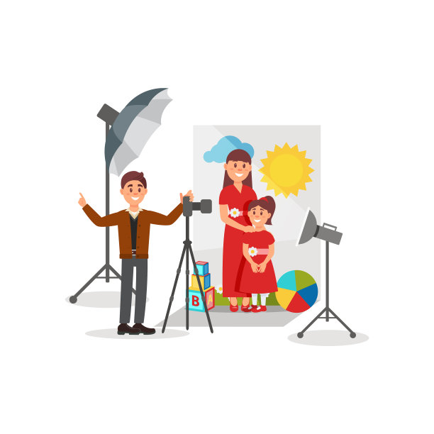 妈妈和她的女儿在照相馆摆姿势图片下载