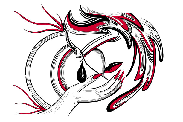 戴着黑红面具的女孩在哭泣图片下载