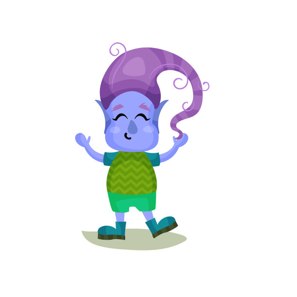 紫色头发和蓝色皮肤的可爱小巨魔图片下载