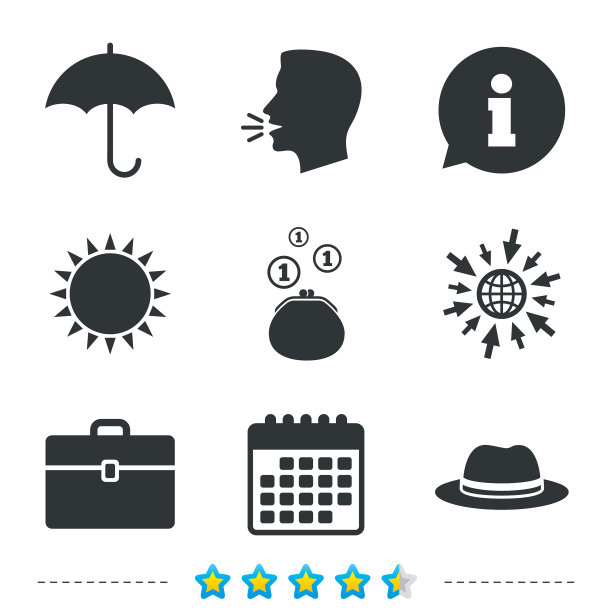 雨伞、钱包和带箱子的帽子图片下载