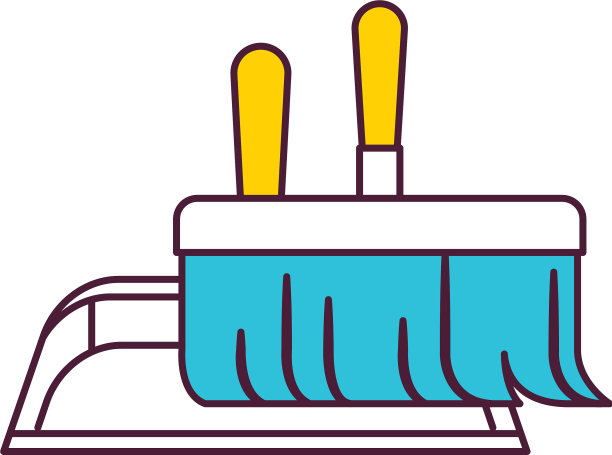 簸箕和手扫把的特写在颜色图片下载