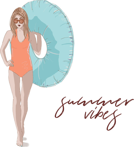 女孩与充气戒指夏天图片下载