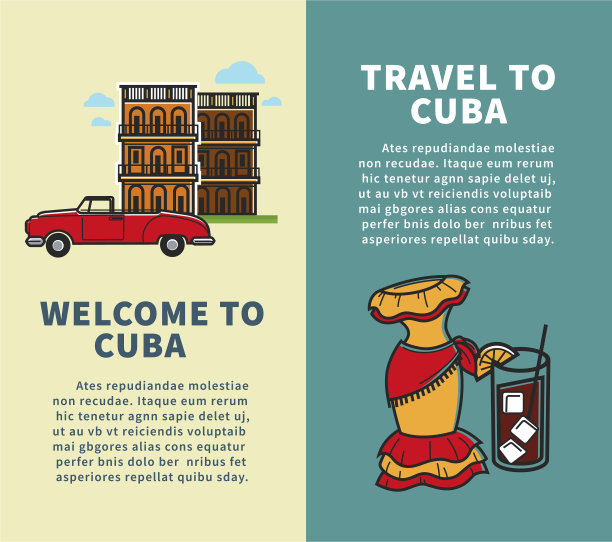 去古巴旅行的垂直小册子与样本文本图片下载
