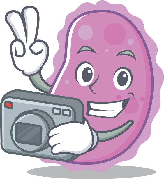 卡通风格的细菌吉祥物摄影师图片下载