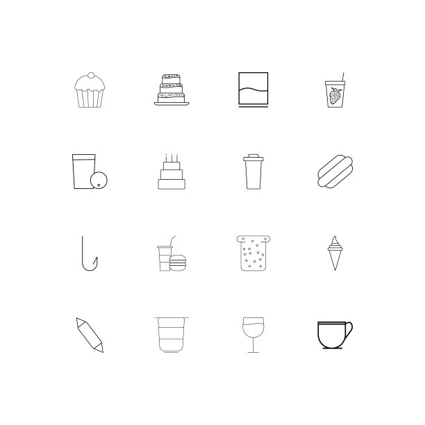 食物和饮料简单线性图标设置概述图片下载