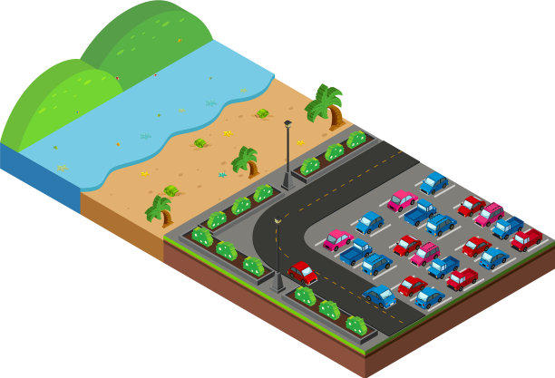 海滩场景与停车场在3d设计图片下载