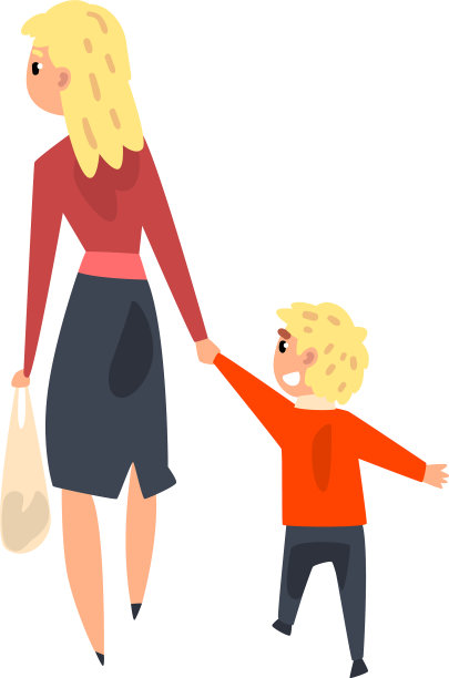 妈妈和她的小儿子牵着手往回走图片下载
