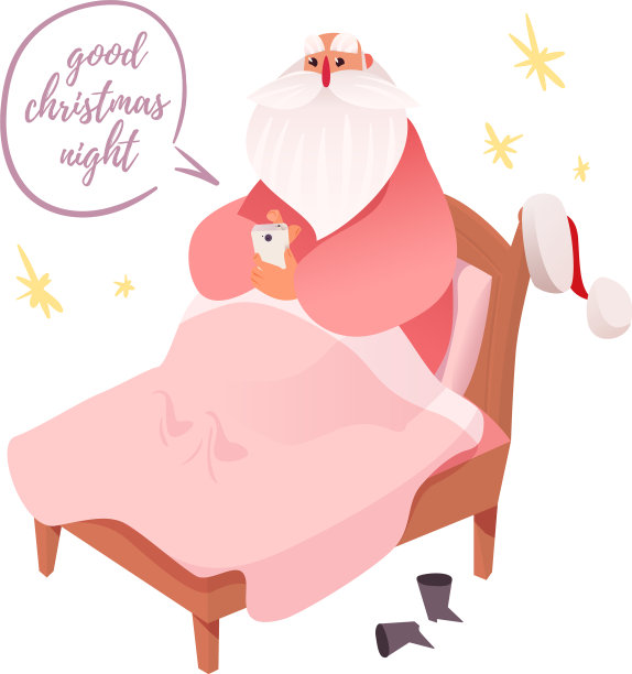 圣诞老人在床上浏览智能手机图片下载