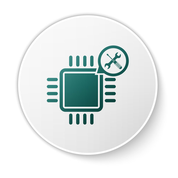 绿色处理器与螺丝刀和扳手图标图片下载