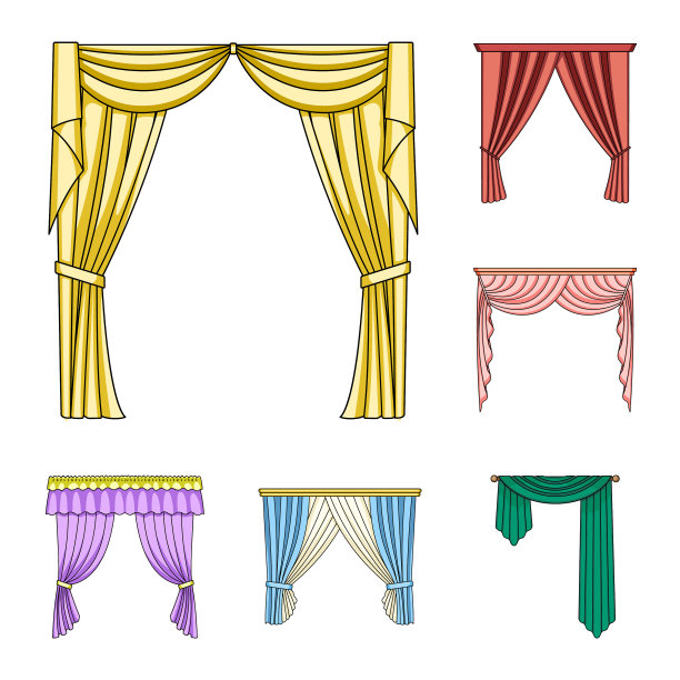 不同种类的窗帘卡通图标设置图片下载