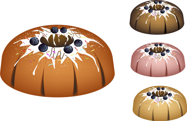 四个蛋糕上面有糖釉和蓝布图片下载