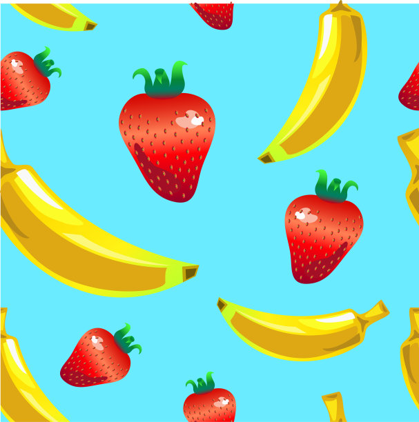 香蕉草莓无缝图案上的蓝色图片下载