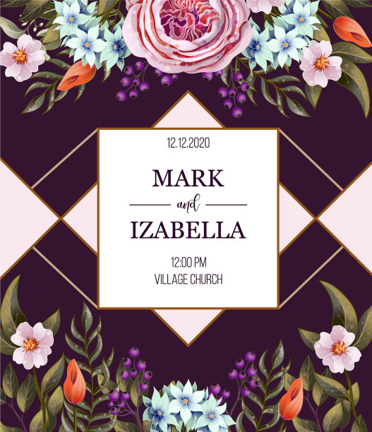 带英国玫瑰的婚礼请柬图片下载