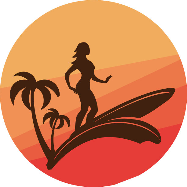 剪影的冲浪年轻女子与色彩图片下载