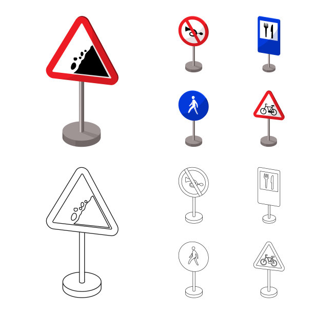 不同类型的路标卡通轮廓图片下载