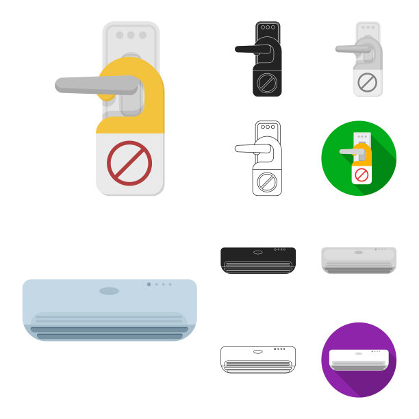 酒店及设备卡通黑平面单色图片下载