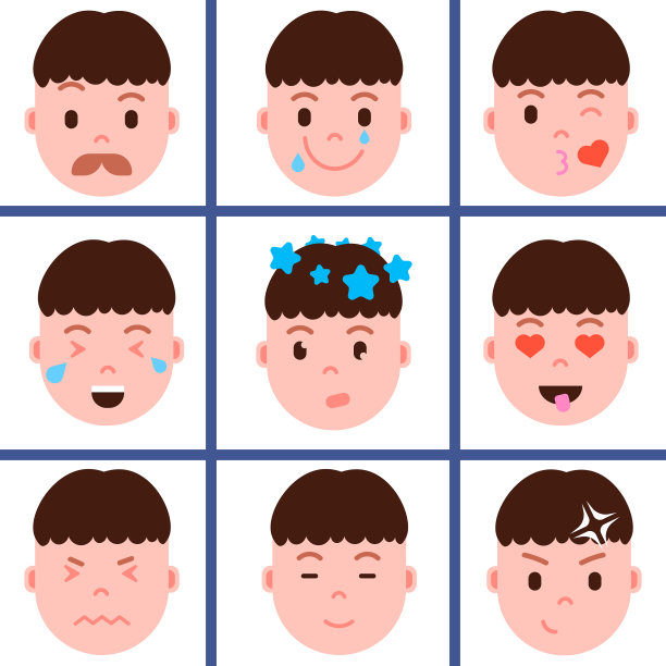带面部表情的男孩头像Emoji人物图标套装图片下载