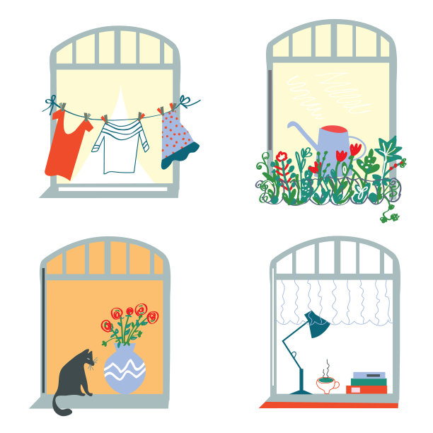 Windows和家庭滑稽设置在复古风格图片下载