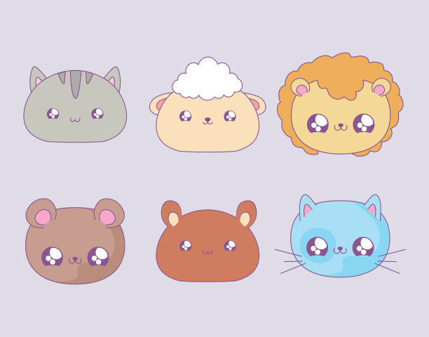 群可爱的动物巴卡瓦伊风格图片下载