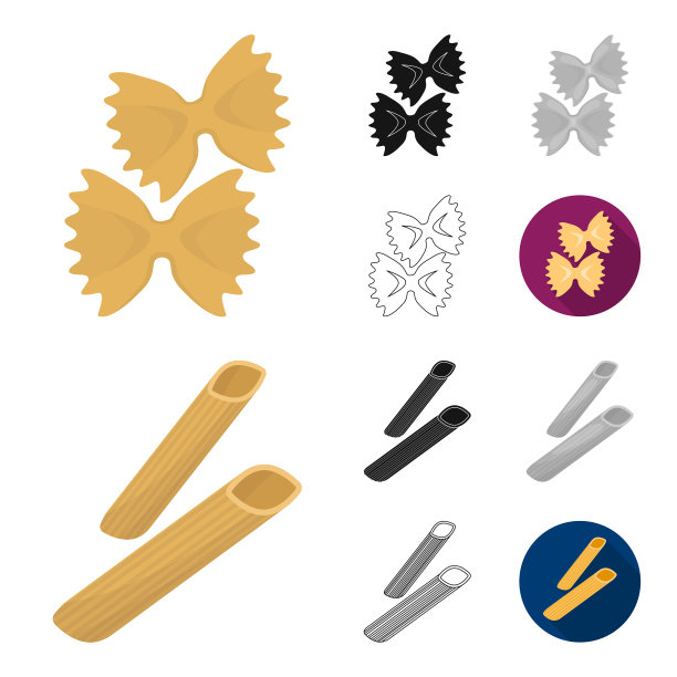 类型的意大利面卡通，黑色，扁平，单色图片下载