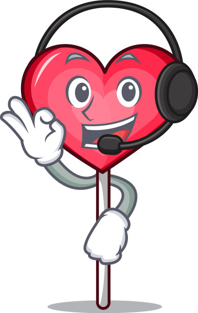 带有耳机心形棒棒糖的卡通吉祥物图片下载