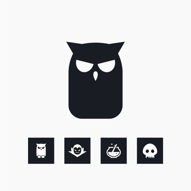 猫头鹰图标万圣节设置简单的标志图片下载