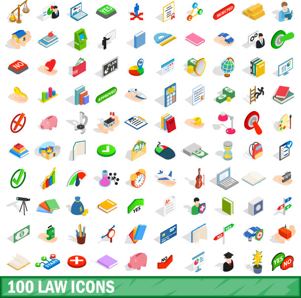 100个法律图标设置等距3d风格图片下载