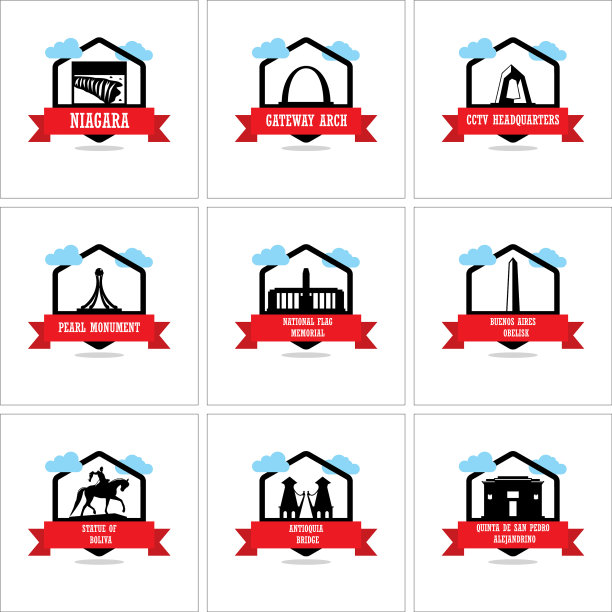 世界著名的纪念碑和地标图标集图片下载