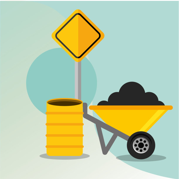 施工手推车桶和路标图片下载