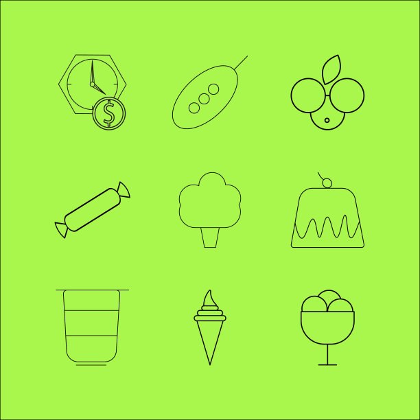 食物和饮料线性图标设置简单的轮廓图片下载