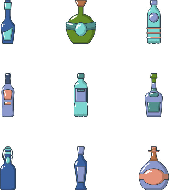 酒精滥用图标设置卡通风格图片下载