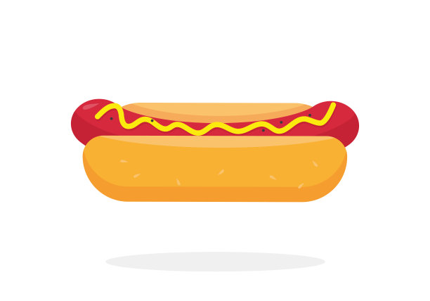 白色背景上的经典热狗。平面向量插图。图片下载