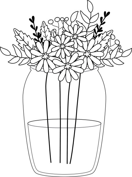 花和叶子内的花瓶设计图片下载