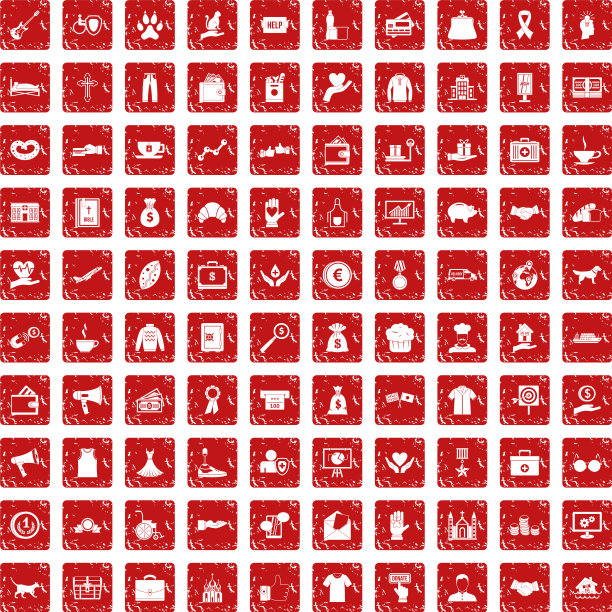 100个慈善图标设置垃圾摇滚红色图片下载