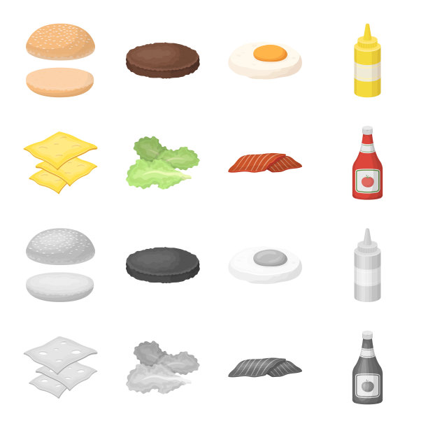 汉堡和配料卡通单色图标图片下载