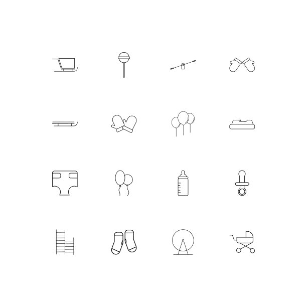 婴儿小孩和新生儿简单的线性图标集图片下载