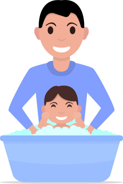 卡通父亲给婴儿洗澡图片下载