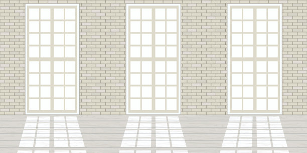 阁楼工作室内部大窗户白色砖图片下载