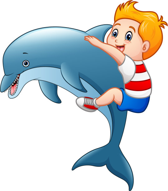 小男孩和海豚的卡通图片下载