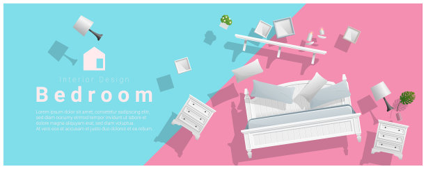 卧室家具盘旋在彩色的背景上图片下载