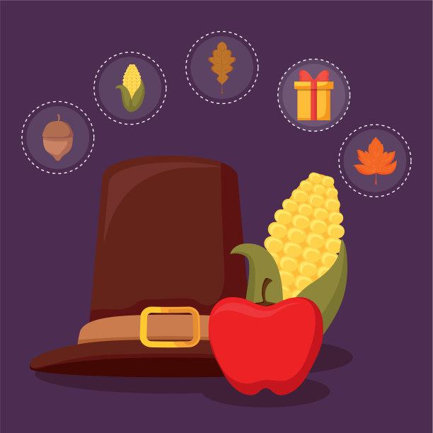 感恩节朝圣者的帽子与设置图标图片下载