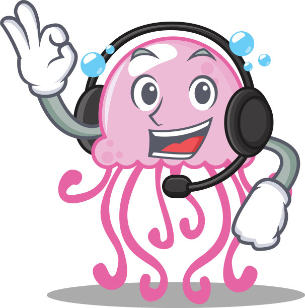 带耳机的可爱水母卡通人物图片下载