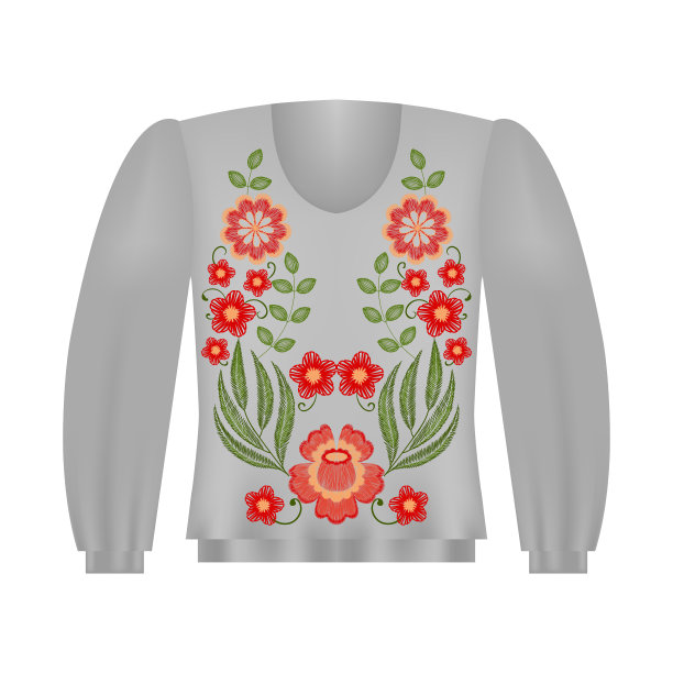 运动衫模板与玫瑰花刺绣图片下载