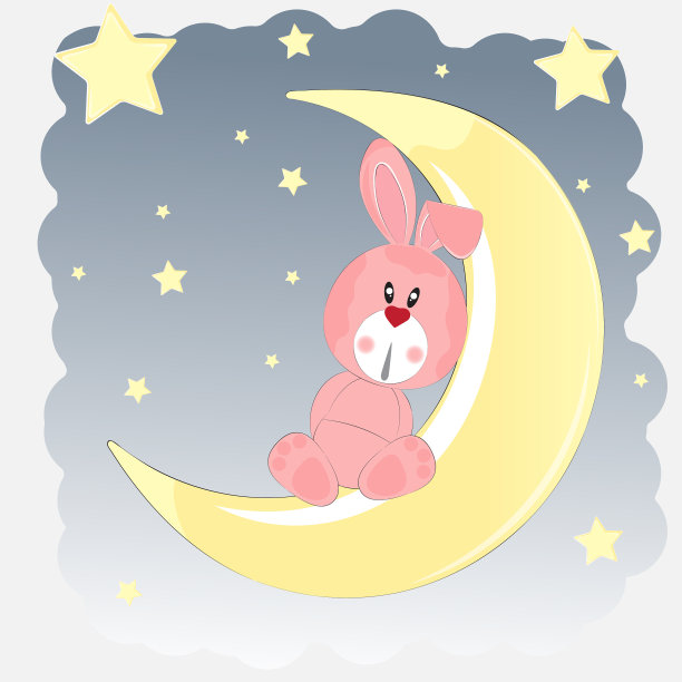 坐在月亮上的快乐兔子图片下载