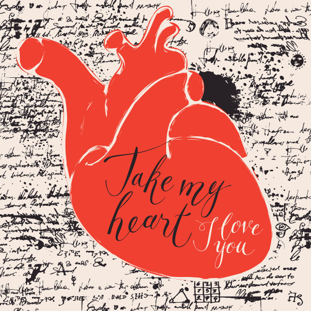 情人节卡片上有人类的心和铭文图片下载
