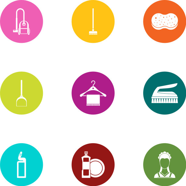 地板清洁图标设置平面风格图片下载