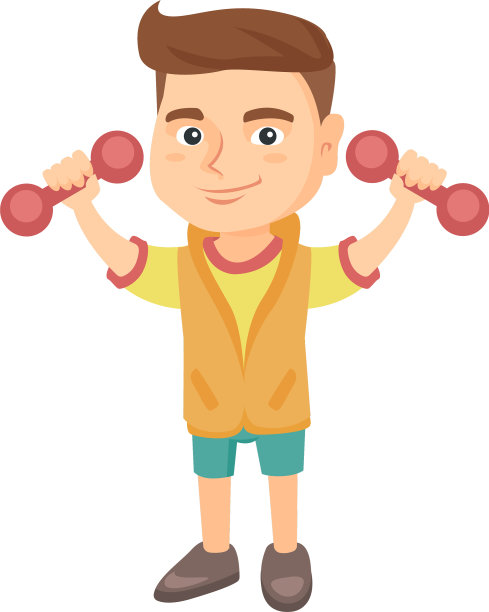 微笑的白人小男孩拿着哑铃图片下载
