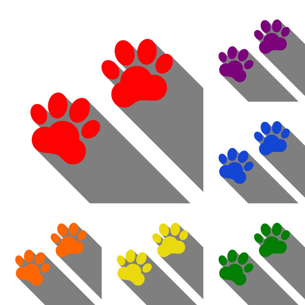 动物足迹标志套红、橙、黄图片下载