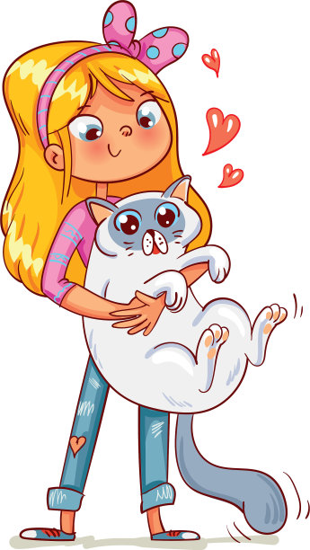 女孩拥抱着小猫有趣的卡通人物图片下载